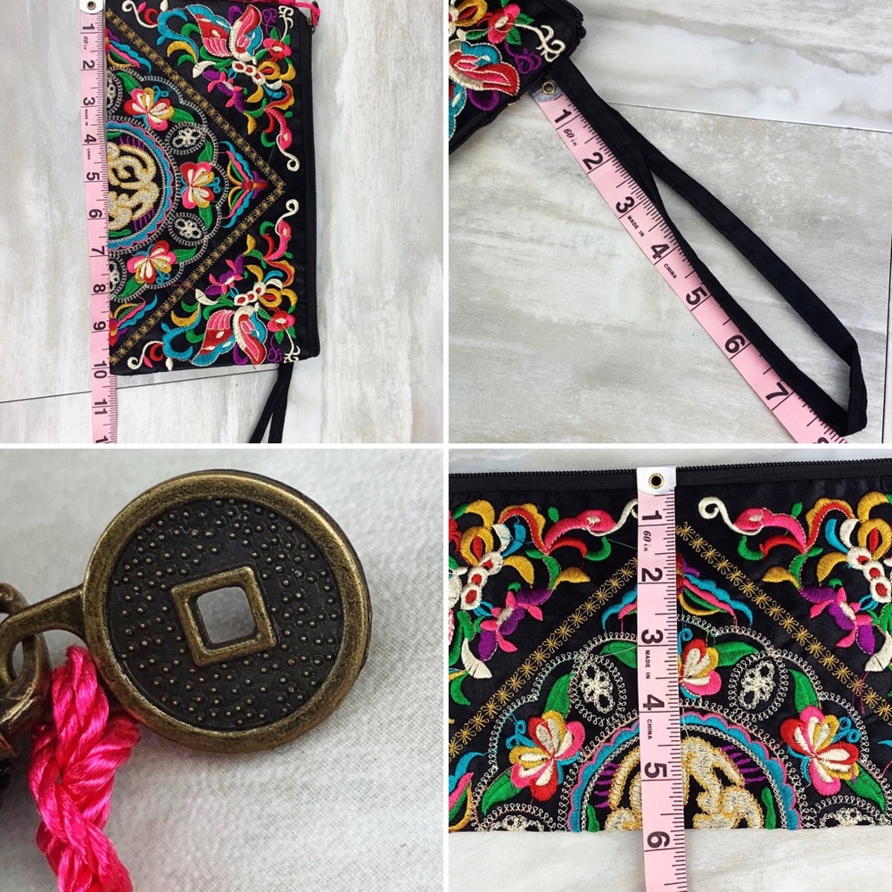 Colorful Floral Embroidered Pink Tassel Wristlet - Picture 8 of 15